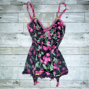 Y2K VS cherry satin chemise underwire corset outfit